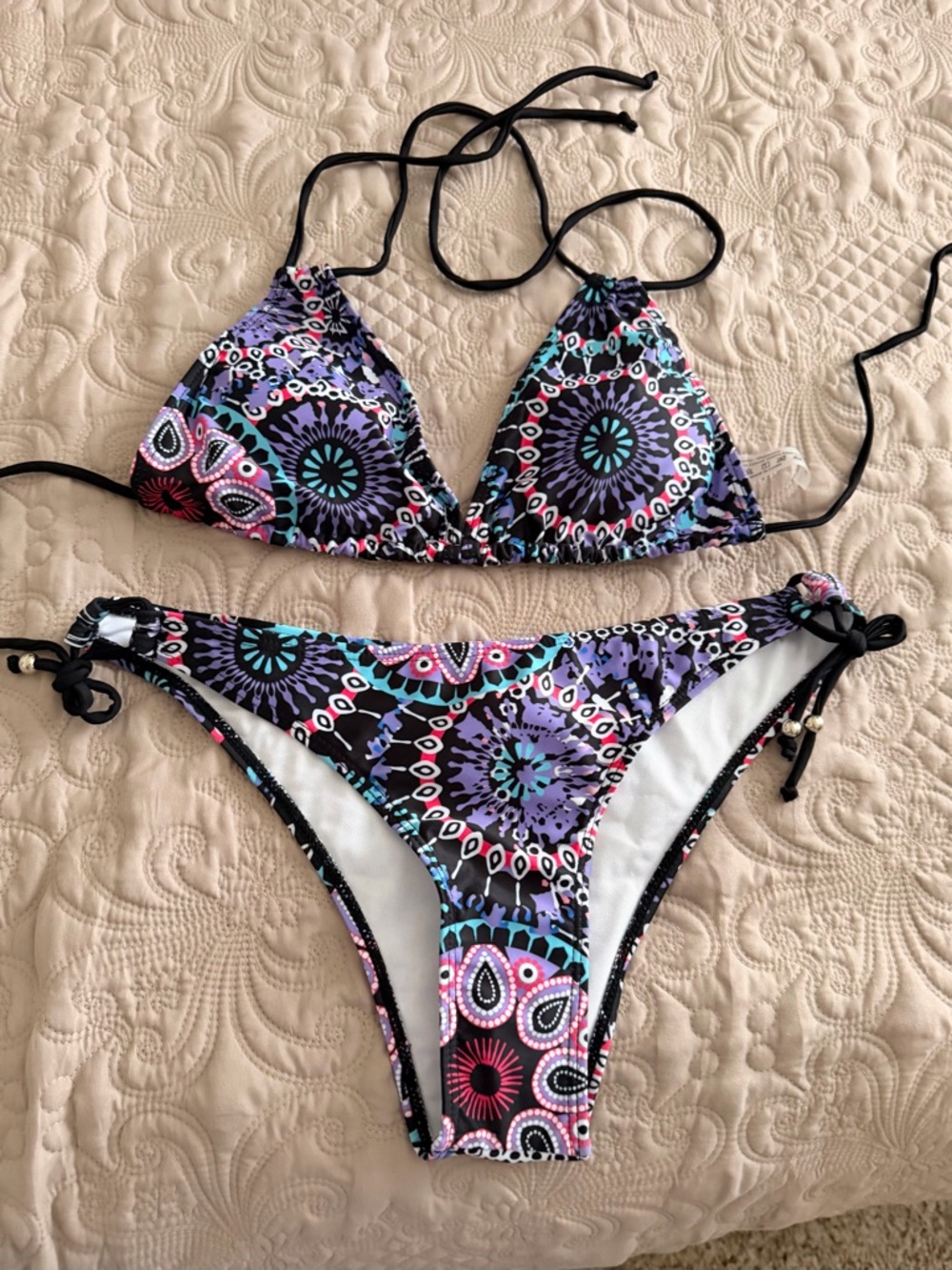 Triangle Bikini Set with Purple & Turquoise Mandala Print
